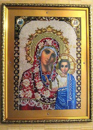 Алмазна вишивка "діва марія казанська" ручна робота, готова картина з антивідблисковим склом