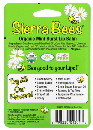 Sierra bees, органические бальзамы для губ, мятный взрыв, 4 штуки в упаковке весом 0,15 унции (4,253 фото