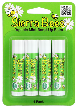 Sierra bees, органические бальзамы для губ, мятный взрыв, 4 штуки в упаковке весом 0,15 унции (4,252 фото