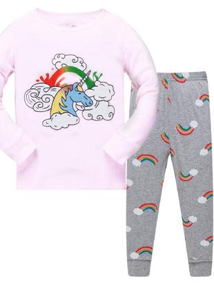 Пижама для девочки, розовая. радуга и единорог.