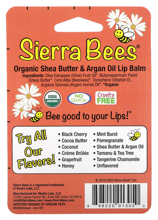 Sierra bees, органические бальзамы для губ, масло ши и аргановое масло, 4 штуки в упаковке весом 0,13 фото