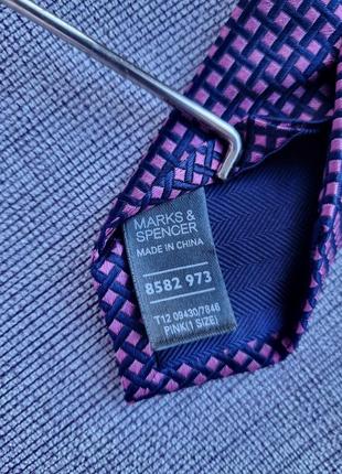 Шовкова красива синя рожева оригінальна брендова краватка в клітинку краватка marks & spencer з відливом6 фото