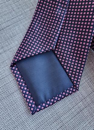 Шовкова красива синя рожева оригінальна брендова краватка в клітинку краватка marks & spencer з відливом4 фото