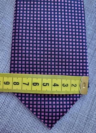 Шовкова красива синя рожева оригінальна брендова краватка в клітинку краватка marks & spencer з відливом7 фото