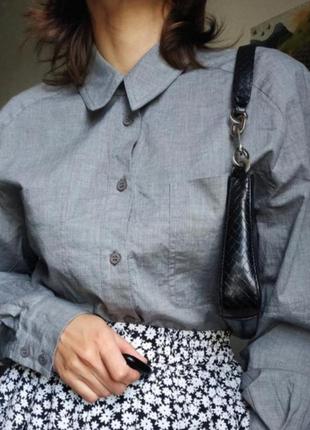 Рубашка серая классика блузка с длинным рукавом хлопок карманы женская2 фото
