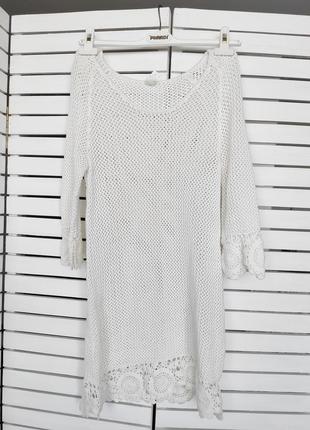 Платье белое молочное кружевное вязанное летнее 42 44 размер