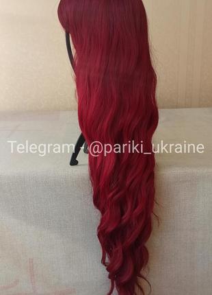 Красный длинный парик, цветной, с чёлкой, термостойкая, парик3 фото