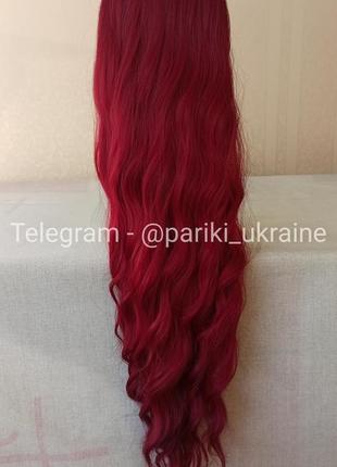 Красный длинный парик, цветной, с чёлкой, термостойкая, парик2 фото