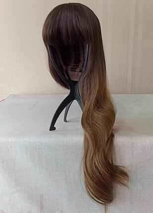 Длинный темный парик, новый, с чёлкой, термостойкий парик