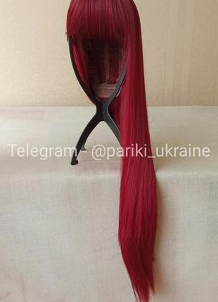 Длинный красный парик, прямая, с чёлкой, термостойкая, новая, парик5 фото