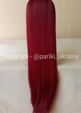 Длинный красный парик, прямая, с чёлкой, термостойкая, новая, парик2 фото