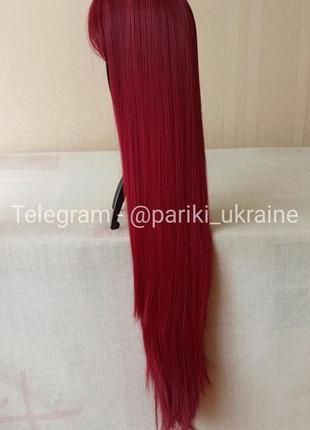 Длинный красный парик, прямая, с чёлкой, термостойкая, новая, парик3 фото