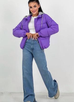 Куртка короткая весна на молнии капюшон отстегной трикотажный врезные карманы рукав и низ на резинке ткань плащевка канада силикон 200 подклад