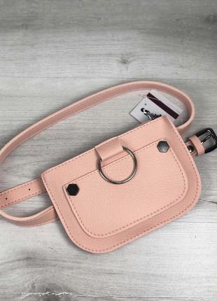 Пудровая сумка на пояс розовый клатч на пояс пояс поясная сумка поясной клатч с кольцом1 фото