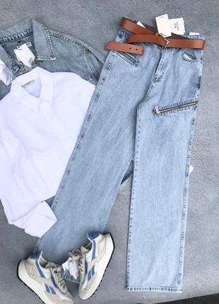Стильные широкие джинсы с замками2 фото