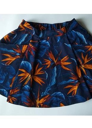 Принтована коротка спідниця-сонце, синяя мини юбка с тропическим принтом george