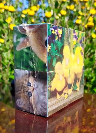 Дитячі кубики з картинками тваринки "пухнастики", набір із 4 шт.6 фото