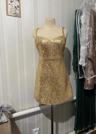 Сукня міні пайєтки золота4 фото