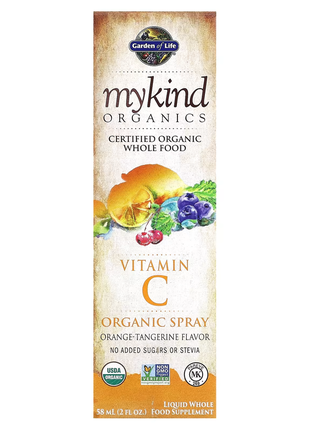 Garden of life, mykind organics, спрей з органічним вітаміном c, зі смаком апельсина і мандарина, 58