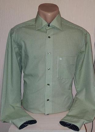 Шикарная белая рубашка в зеленую клетку olymp luxor modern fit, 💯 оригинал