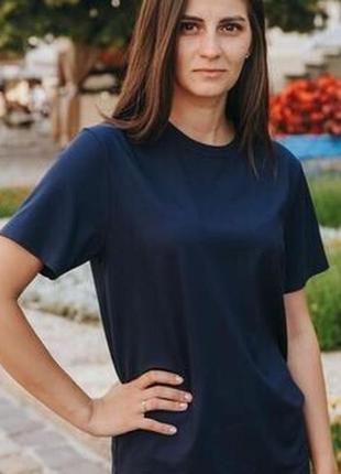 Базова жіноча футболка з бавовни, темно-синя, розмір хl