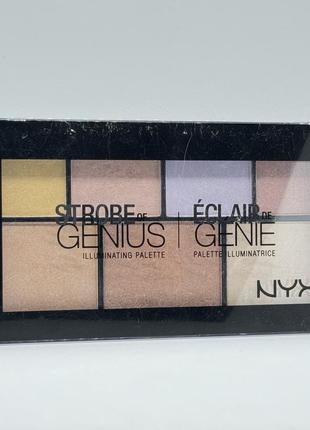 Палетка для стробінгу nyx cosmetics strobe of genius illuminating palette (7 відтінків)