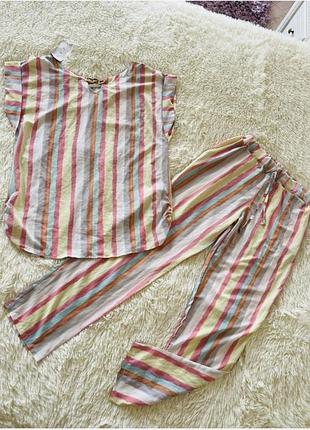 Костюм брючный пижамный стиль летний софт полоска оверсайз распродаж
