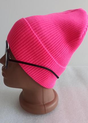 Нова базова весняна шапка біні рубчик, яскраво рожева2 фото