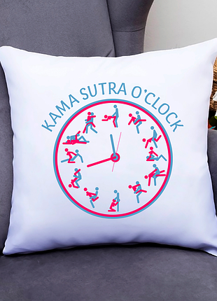 Подушка декоративная с оригинальным принтом "kama sutra o'clock. камасутра в часах" push it