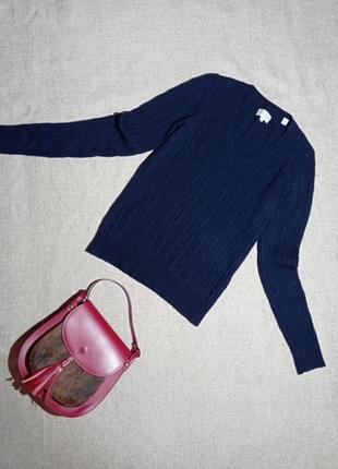 Пуловер темно синего цвета, шерсть мериноса,кабельная вязка косы2 фото