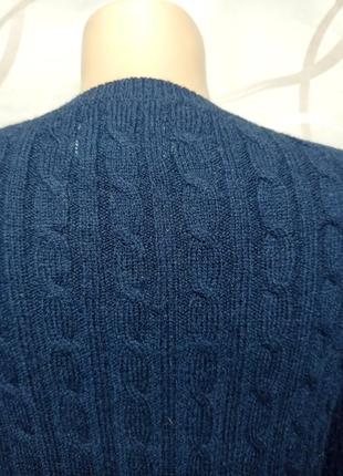 Пуловер темно синего цвета, шерсть мериноса,кабельная вязка косы7 фото