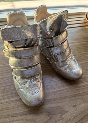Кроссовки на платформе на липучках серебро металлик тренд ретро 90-ые 2000-ые высокие обувь для подростков женская обувь детская обувь демисезонные2 фото