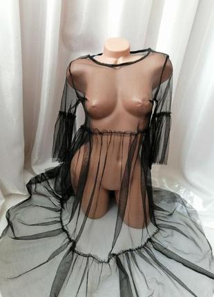 Vip  платье сетка нарядное с воланами прозрачное накидка на пляж  з воланами рюшами розкльошений рук6 фото