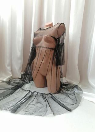Vip  платье сетка нарядное с воланами прозрачное накидка на пляж  з воланами рюшами розкльошений рук9 фото