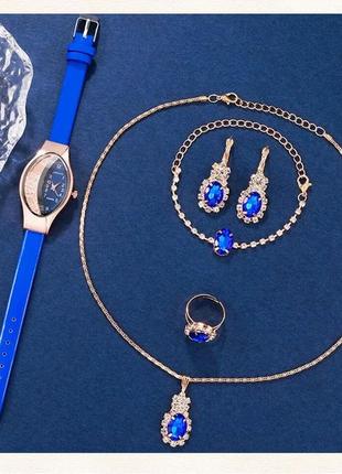 Розкішний комплект з 5 шт., жіночий годинник, намисто, браслет, сережки, колечко.2 фото