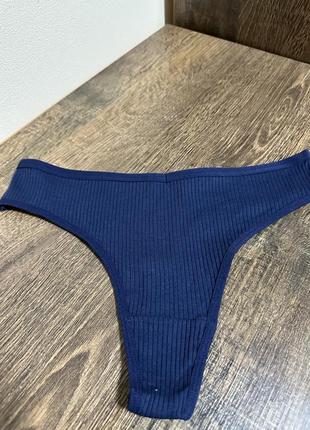 Хлопковые трусики в рубчик, женские трусики стринги, синие трусики в рубчик