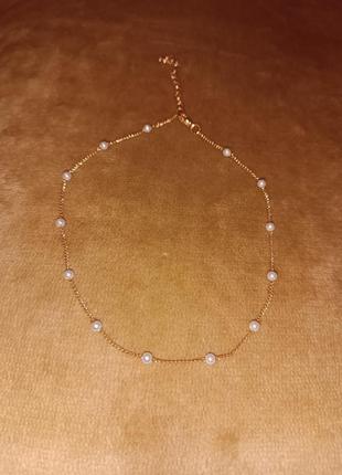 Модное нежное колье чокер с жемчугом