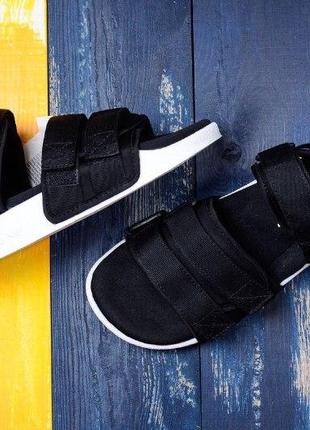 Сандалі adidas sandals black white літнє взуття босоніжки чорні з білою підошвою