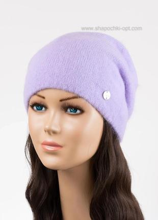Женская удлиненная шапка на зиму из ангоры циния фиалкового цвета, шапка женская молодежная фиолетового цвета1 фото