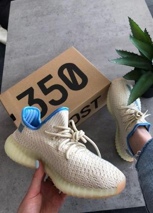 Кроссовки adidas yeezy boost 350 v2 linen reflective (рефлективная полоса)10 фото