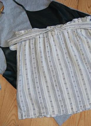 Льняная юбка c пуговицами и поясом в полоску завышенная талия topshop в отличном состоянии7 фото