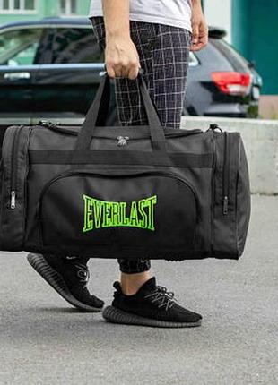 Мужская дорожная сумка everlast green logo спортивная черная текстильная на 60л для путешествий3 фото