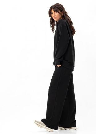 Світшот жіночий оверсайз із турецької тканини на бавовняній основі трикотажний базовий, чорний7 фото