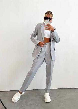 Трендовий костюм подовжений піджак оверсайз штани з високою посадкою брюки прямого крою з кишенями2 фото