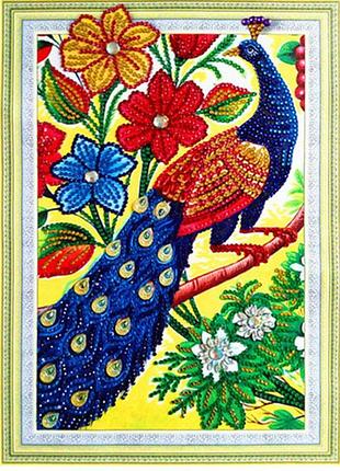 Алмазна картина "павлін", ручна готова робота в рамці 30*40 см з антивідблисковим склом