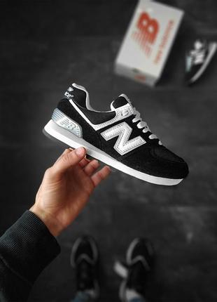 Кроссовки new balance 574 black white черные с белым рефлектив