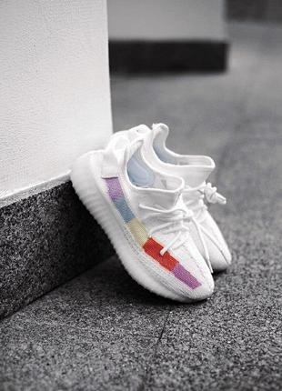 Кросівки adidas yeezy 350 v 2 white білі з різнобарвною вставкою