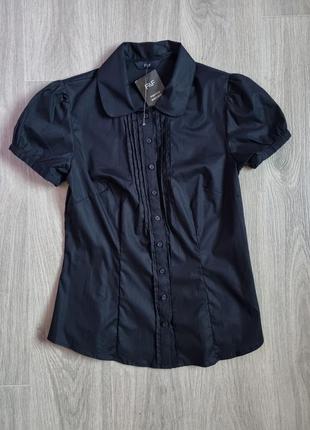 Нова класична брендова чорна жіноча бавовняна хлопкова сорочка блуза з коротким рукавом f&f 10 m2 фото