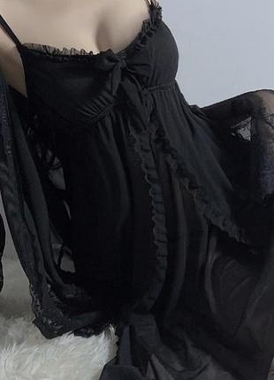 Мереживний пеньюар із халатом