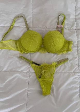 Офигенный комплект victoria's secret shine strap push-up bra (36b или 80b) трусросики стрингис